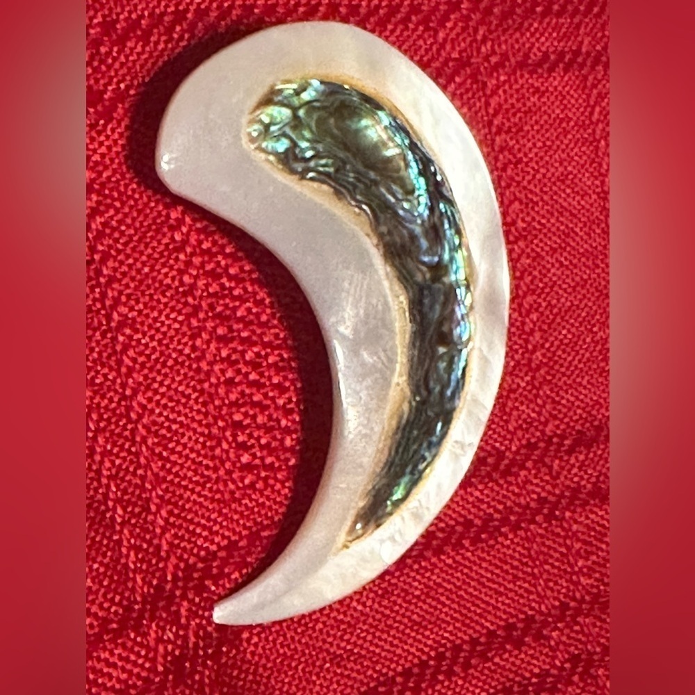14) Vintage Mexican Crescent Moon Brooch Multicolor Abalone & mother of pearl.